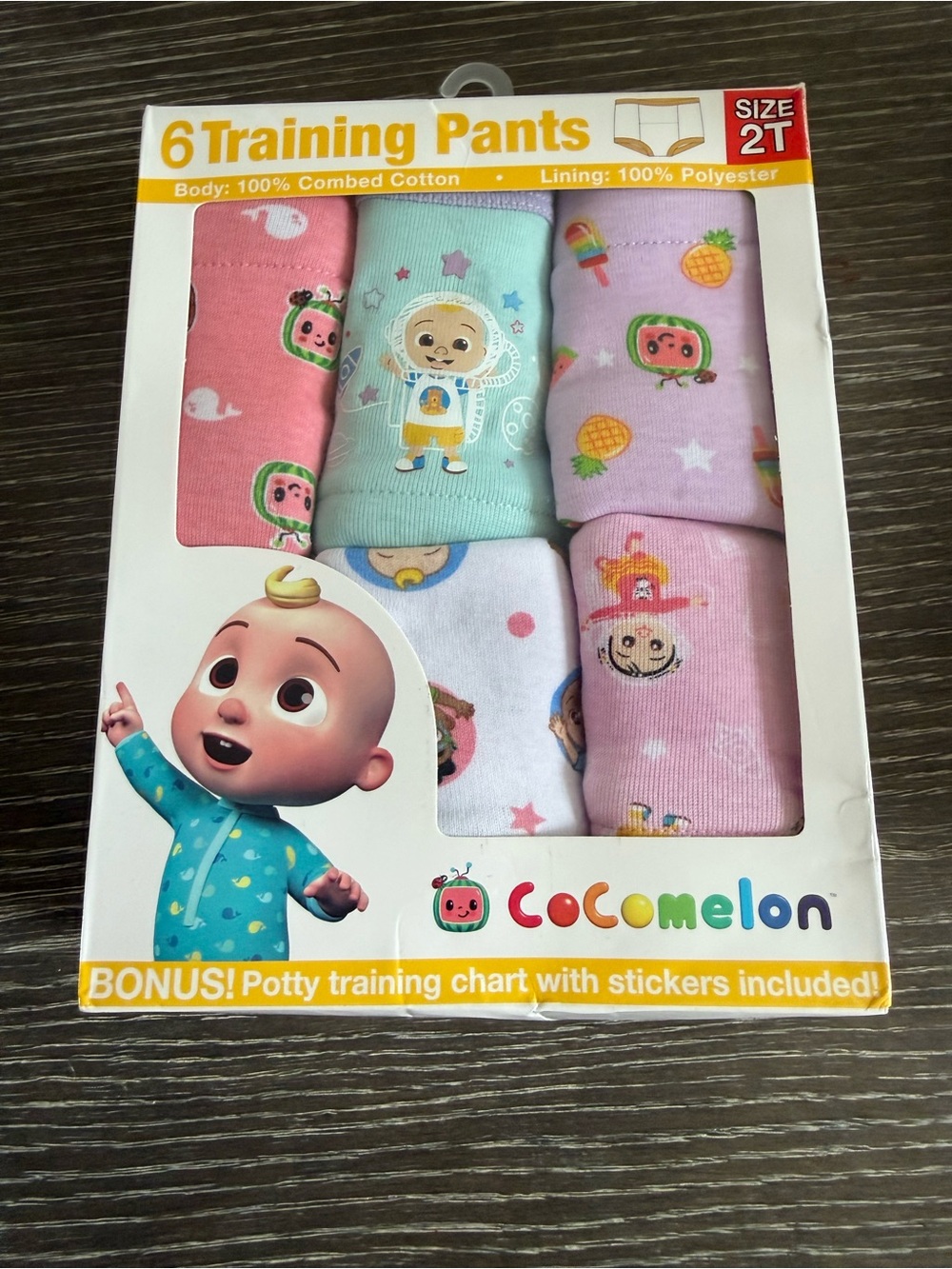 NWT Size 2T CoComelon 6-Pack Training Pants with potty training Chart